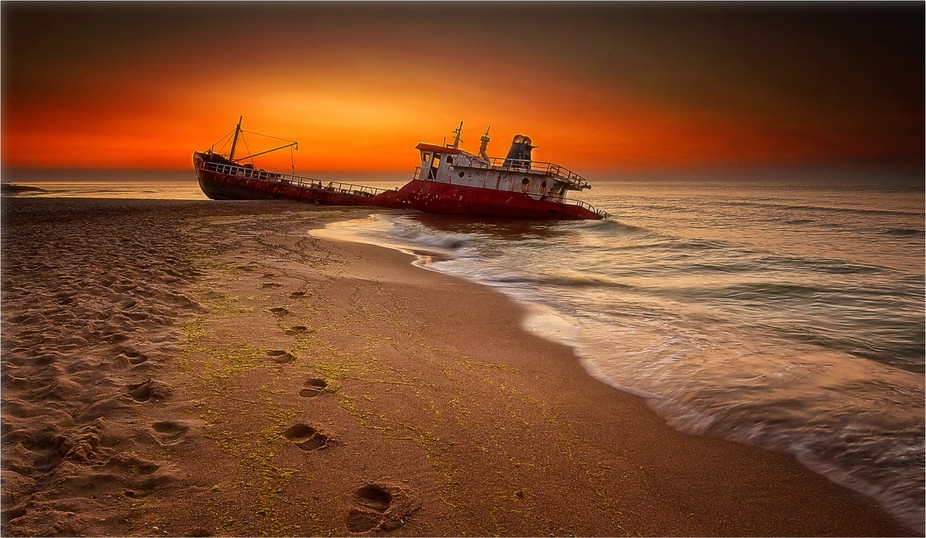 The Turkish boat was shipwrecked during a storm and washed up on the shore of the Black sea.